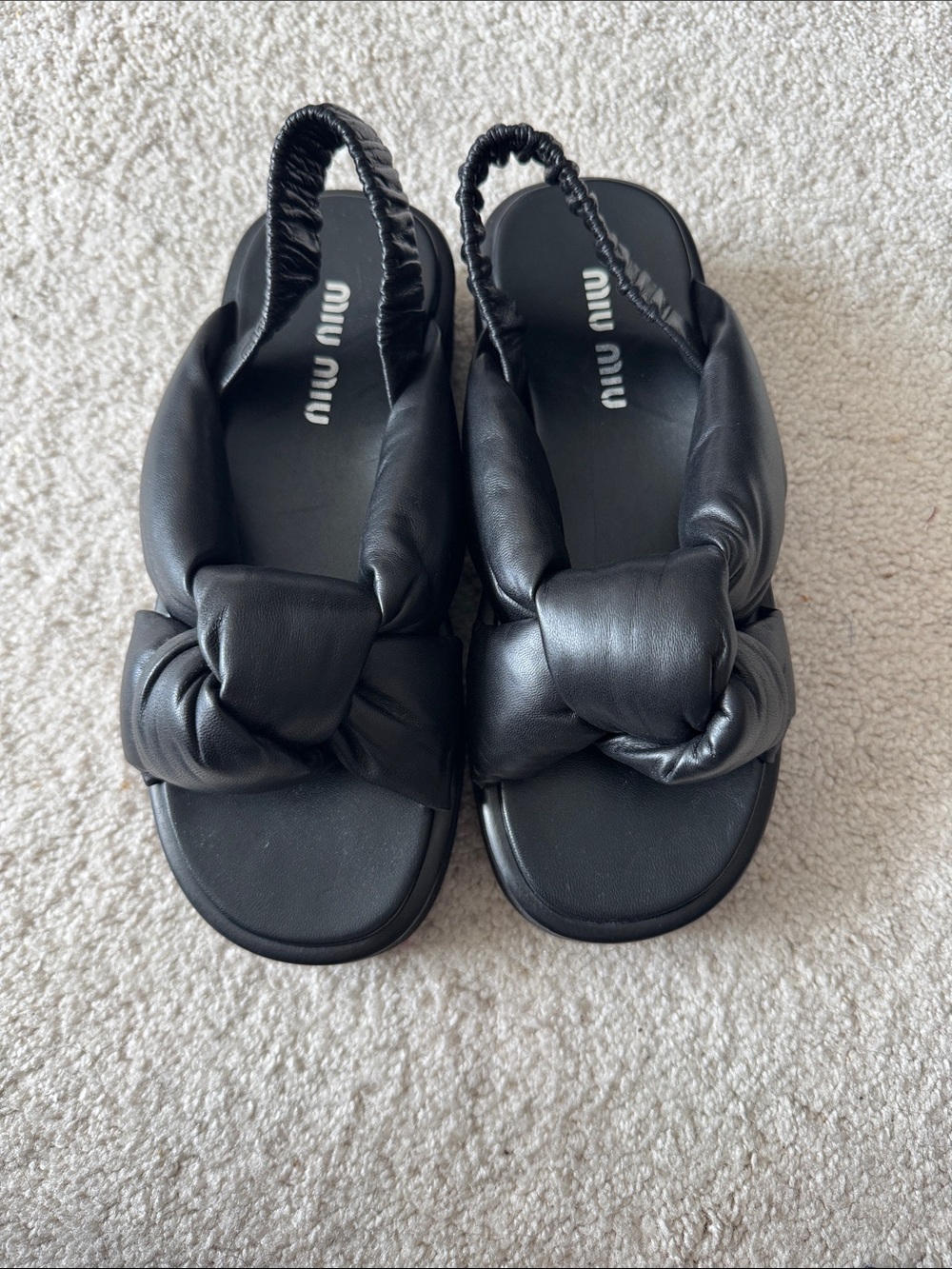 Miu Miu Black Knotted Leather Slingback Sandals
